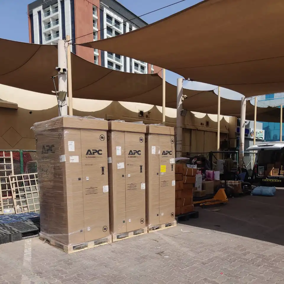 APC rack UPS units delivered on pallets, UAE project